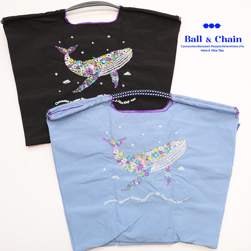 Ball＆Chain ボール＆チェーン  301154 FLOWER WHALE ＜Lサイズ＞ フラワーホエール くじら クジラ 花 トートバッグ エコバッグ ショッピングバッグ ハンドバッグ 刺繍 ギフト ボールチェーン BLUE LABEL ボールアンドチェーン