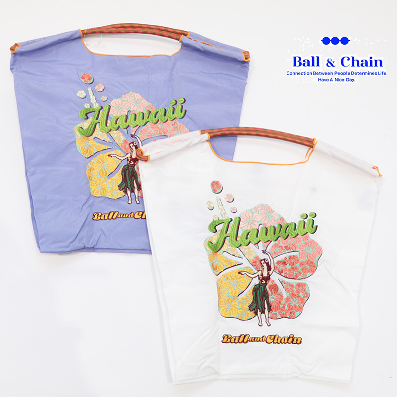 Ball＆Chain ボール＆チェーン 301056 HAWAII2 ＜Mサイズ＞ ハワイ ハイビスカス トートバッグ エコバッグ ショッピングバッグ ハンドバッグ 刺繍 ギフト ボールチェーン BLUE LABEL ボールアンドチェーン