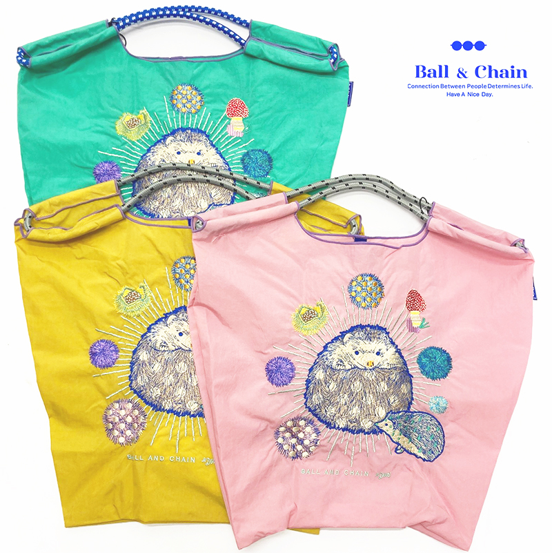 Ball＆Chain ボール＆チェーン 313008  D.HEDGEHOG ＜Mサイズ＞ ハリネズミ はりねずみ トートバッグ エコバッグ ショッピングバッグ ハンドバッグ 刺繍 ギフト ボールチェーン BLUE LABEL ボールアンドチェーン
