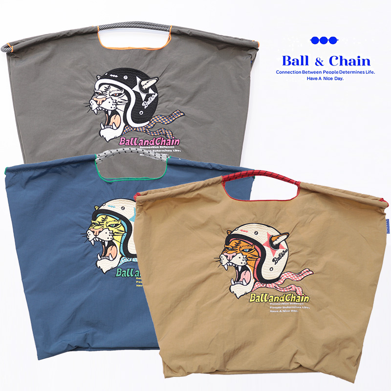 Ball＆Chain ボール＆チェーン 301149  HELMETTO TIGER ＜Lサイズ＞  ヘルメットタイガー トラ 虎 トートバッグ エコバッグ ショッピングバッグ ハンドバッグ 刺繍 ギフト ボールチェーン BLUE LABEL ボールアンドチェーン