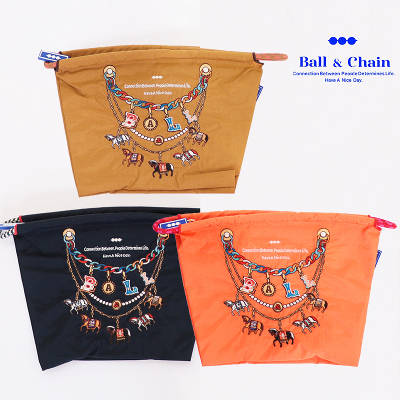 Ball＆Chain ボール＆チェーン 301420 HORSE CHARM POUCH ポーチ ＜Lサイズ＞ ホースチャーム 馬 エコバッグ ミニバッグ ショルダーバッグ サコッシュ 小物入れ ファスナー付き 刺繍 ギフト ボールチェーン BLUE LABEL ボールアンドチェーン