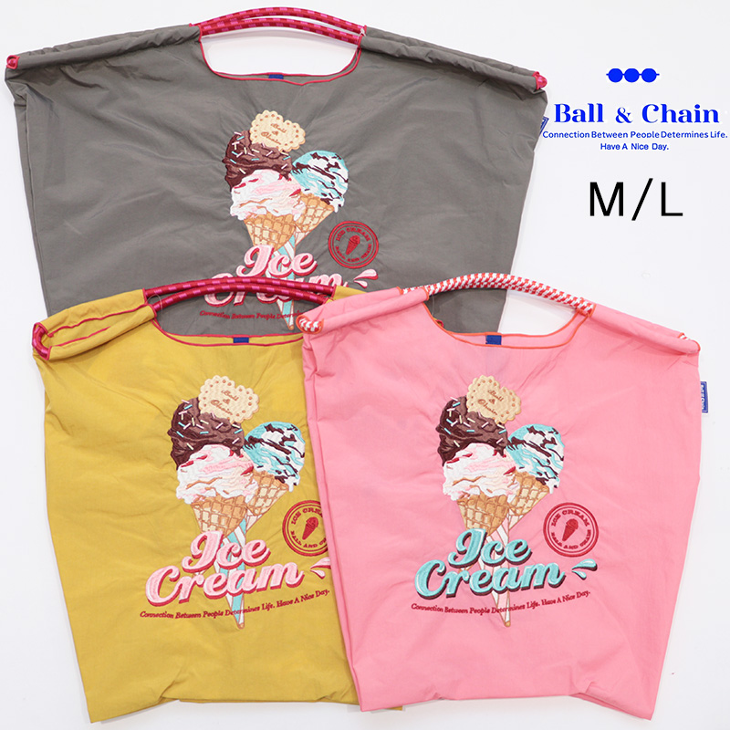 Ball＆Chain ボール＆チェーン 301063/301163 ICE.CREAM 2 ＜M/Lサイズ＞ アイスクリーム トートバッグ エコバッグ ショッピングバッグ ハンドバッグ 刺繍 ギフト ボールチェーン BLUE LABEL ボールアンドチェーン