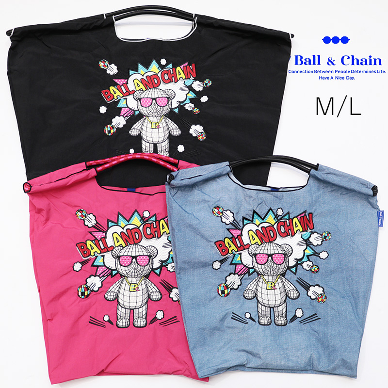 Ball＆Chain ボール＆チェーン 301069/301169 KUMA BOOM ＜M/Lサイズ＞ くま クマ ミラーボールベア トートバッグ エコバッグ ショッピングバッグ ハンドバッグ 刺繍 ギフト ボールチェーン BLUE LABEL ボールアンドチェーン
