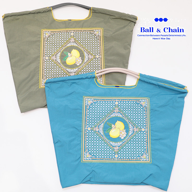 Ball＆Chain ボール＆チェーン  301158  LEMON BANDANA ＜Lサイズ＞ レモンバンダナ リモーネ 檸檬 トートバッグ エコバッグ ショッピングバッグ ハンドバッグ 刺繍 ギフト ボールチェーン BLUE LABEL ボールアンドチェーン