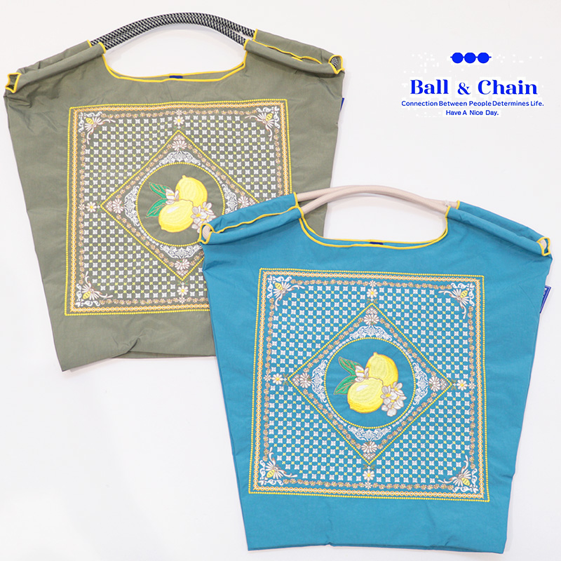 Ball＆Chain ボール＆チェーン 301058 LEMON BANDANA ＜Mサイズ＞ レモンバンダナ リモーネ 檸檬 トートバッグ エコバッグ ショッピングバッグ ハンドバッグ 刺繍 ギフト ボールチェーン BLUE LABEL ボールアンドチェーン