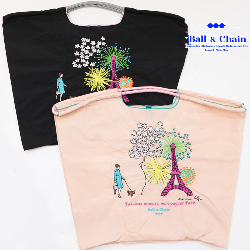 Ball＆Chain ボール＆チェーン 363101 M.B eiffel touer ＜Lサイズ＞ エッフェル塔 パリ PARIS MARIANNE BATLL マリアンヌ・バトル トートバッグ エコバッグ ショッピングバッグ ハンドバッグ 刺繍 ギフト ボールチェーン BLUE LABEL ボールアンドチェーン