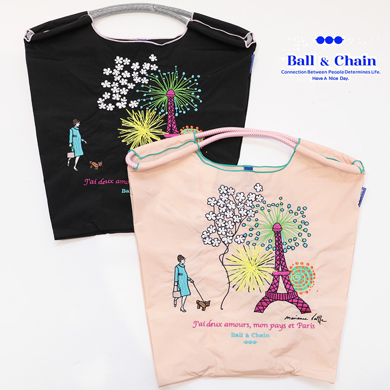 Ball＆Chain ボール＆チェーン 363001 M.B eiffel touer ＜Mサイズ＞  エッフェル塔 パリ PARIS MARIANNE BATLL マリアンヌ・バトル トートバッグ エコバッグ ショッピングバッグ ハンドバッグ 刺繍 ギフト ボールチェーン BLUE LABEL ボールアンドチェーン