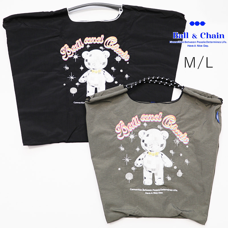 Ball＆Chain ボール＆チェーン 301065/301165 MIRROR BALL BEAR ＜M/Lサイズ＞ ミラーボールベアー くま クマ トートバッグ エコバッグ ショッピングバッグ ハンドバッグ 刺繍 ギフト ボールチェーン BLUE LABEL ボールアンドチェーン