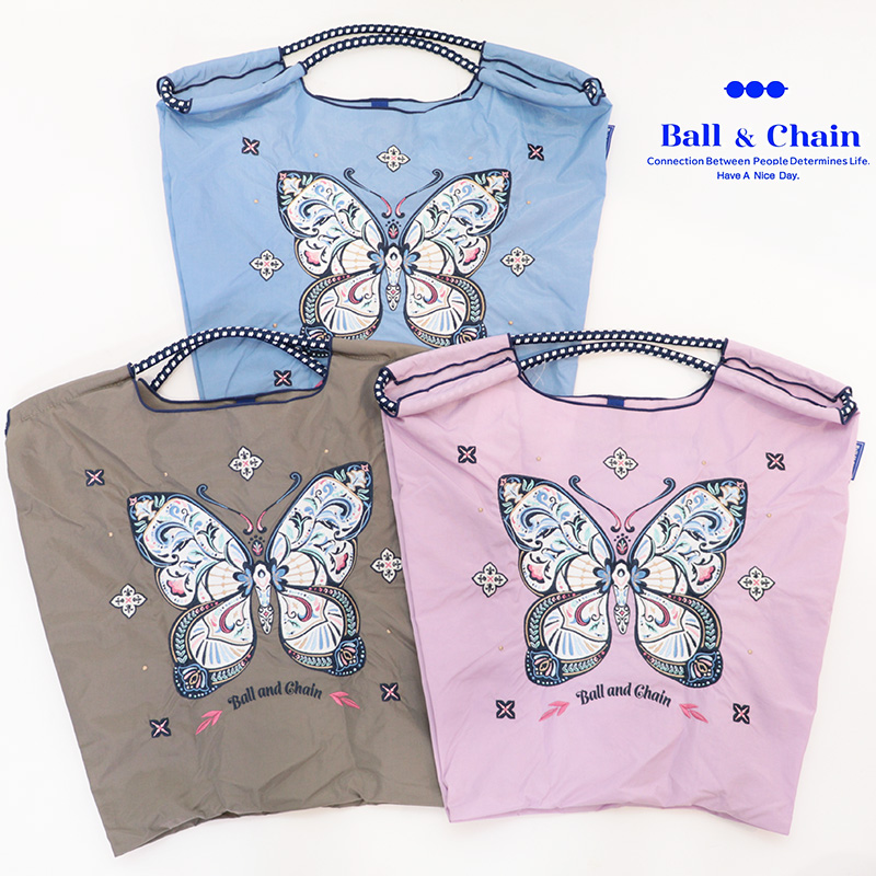 Ball＆Chain ボール＆チェーン 301080 PAPILLON ＜Mサイズ＞ パピヨン 蝶 トートバッグ エコバッグ ショッピングバッグ ハンドバッグ 刺繍 ギフト ボールチェーン BLUE LABEL ボールアンドチェーン