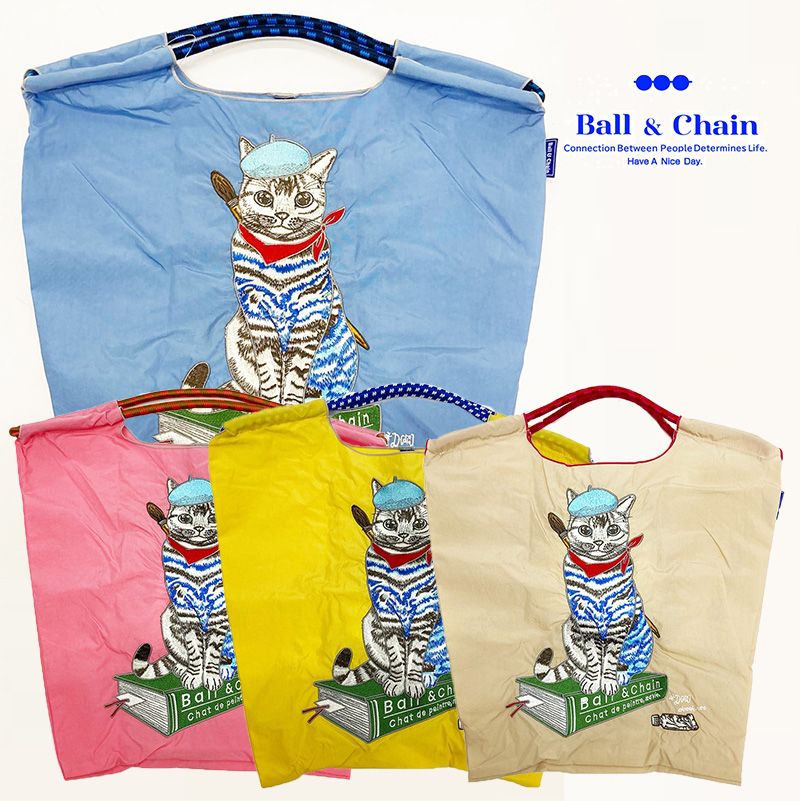 Ball＆Chain ボール＆チェーン 313009 P.CAT ＜Mサイズ＞ Painter Cat 猫 ネコ ねこ キャット 画家 トートバッグ エコバッグ ショッピングバッグ ハンドバッグ 刺繍 ギフト ボールチェーン BLUE LABEL ボールアンドチェーン