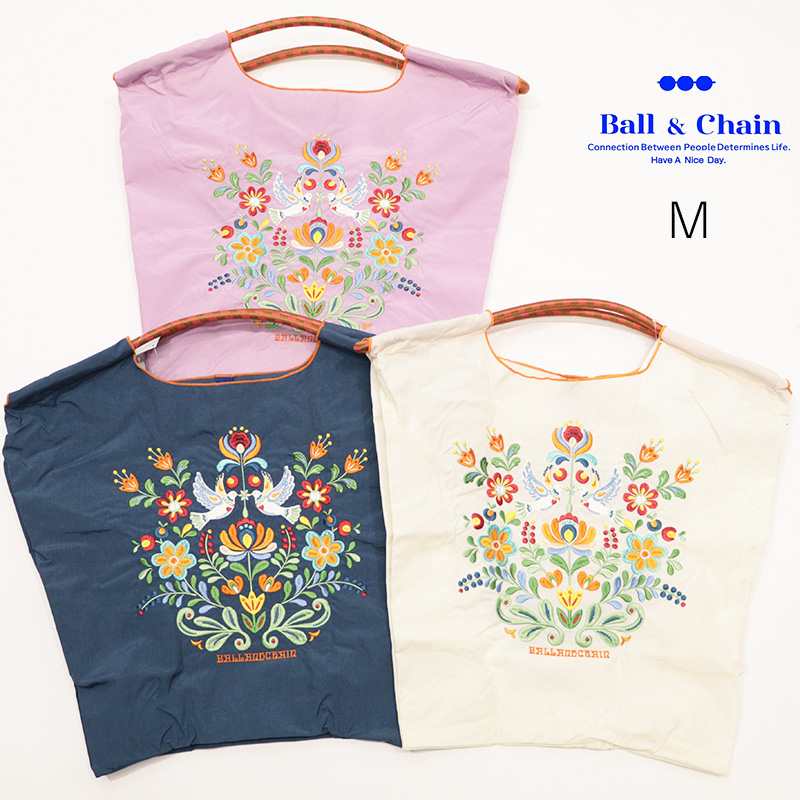 Ball＆Chain ボール＆チェーン 301072 PIGEON ＜Mサイズ＞  ピジョン フラワー 鳩 トートバッグ エコバッグ ショッピングバッグ ハンドバッグ 刺繍 ギフト ボールチェーン BLUE LABEL ボールアンドチェーン