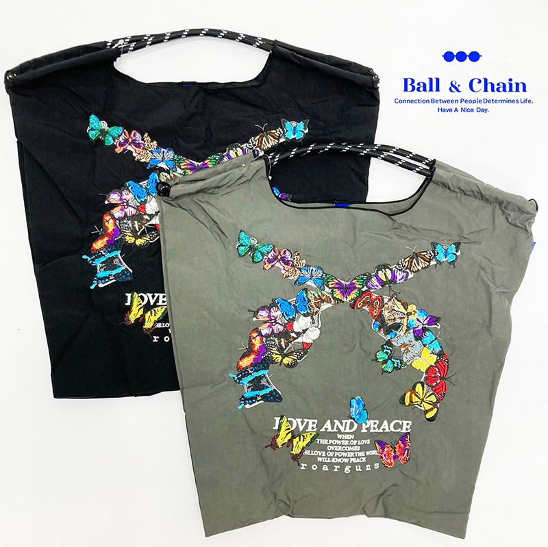 Ball＆Chain ボール＆チェーン 325003 Roar Butterfly ＜Mサイズ＞ ロアーバタフライ 蝶 拳銃 トートバッグ エコバッグ ショッピングバッグ ハンドバッグ 刺繍 ギフト ボールチェーン BLUE LABEL ボールアンドチェーン