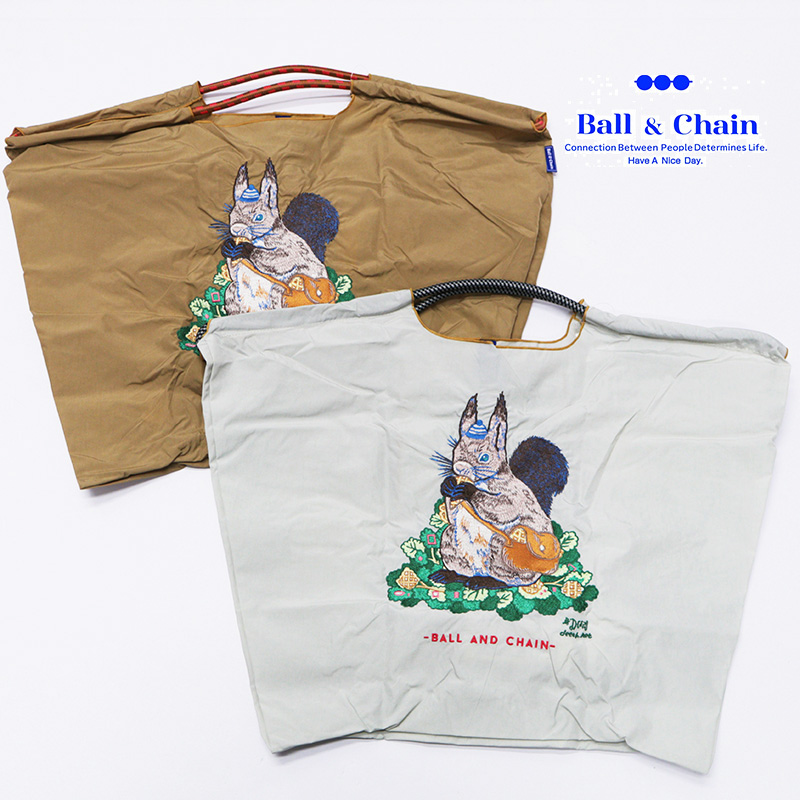 Ball＆Chain ボール＆チェーン 313111 D.SQUIRREL りす リス ＜Lサイズ＞ トートバッグ エコバッグ ショッピングバッグ ハンドバッグ 刺繍 ギフト ボールチェーン BLUE LABEL ボールアンドチェーン