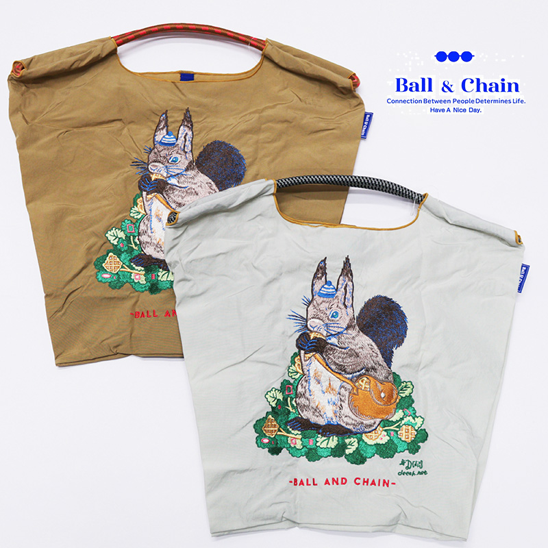 Ball＆Chain ボール＆チェーン 313011 D.SQUIRREL リス りす ＜Mサイズ＞ トートバッグ エコバッグ ショッピングバッグ ハンドバッグ 刺繍 ギフト ボールチェーン BLUE LABEL ボールアンドチェーン