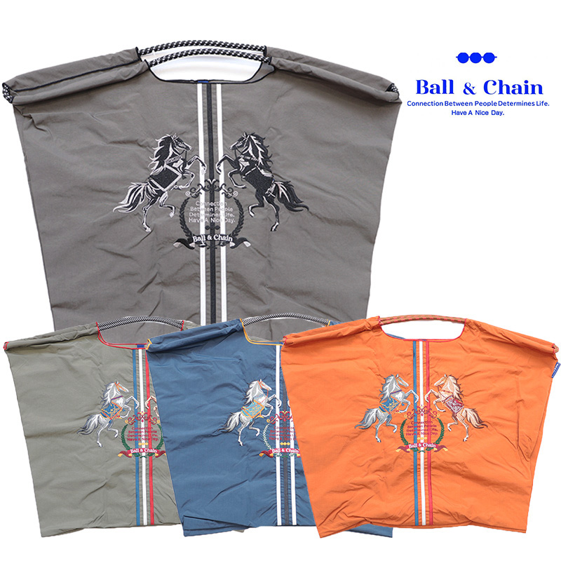 Ball＆Chain ボール＆チェーン  301124 TWO.HORSES ＜Lサイズ＞ 馬 2ホース ライン トートバッグ エコバッグ ショッピングバッグ ハンドバッグ 刺繍 ギフト ボールチェーン BLUE LABEL ボールアンドチェーン