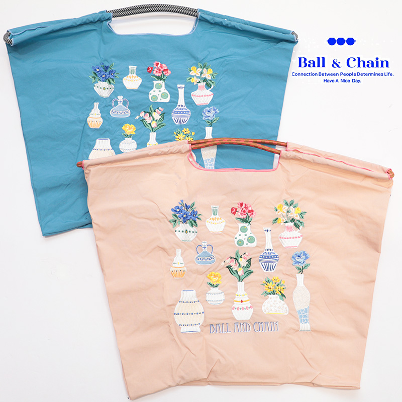 Ball＆Chain ボール＆チェーン  301159 Various Vases ＜Lサイズ＞ フラワーベース 花瓶 花 トートバッグ エコバッグ ショッピングバッグ ハンドバッグ 刺繍 ギフト ボールチェーン BLUE LABEL ボールアンドチェーン