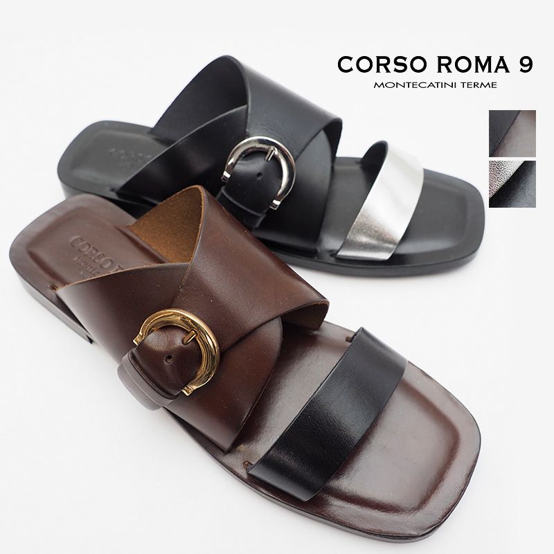 【40％OFF】CORSO ROMA9 コルソローマ Q7520 VITELLO  メタリックバイカラーバックルレザーフラットサンダル | 21SS シューズ 春夏