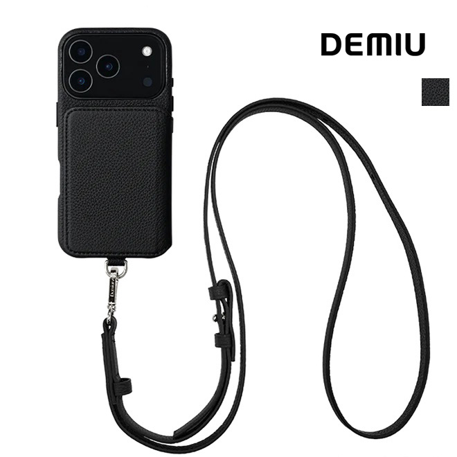 DEMIU デミュウ レザースマートフォンケース POCHE FLAT ポシェ フラット アイフォンケース アイフォーンケース 携帯ケース 首紐付き ストラップ付き 本革 ICカード 背面手帳型 カードポケット カードケース iPhone17/iPhone17pro/iPhone17promax