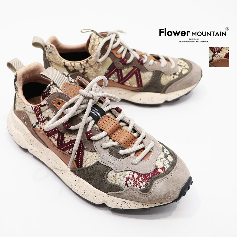 FLOWER MOUNTAIN フラワーマウンテン FM107019 LENZAN Cherry blossom ナイロン×スウェード 西陣織 桜 ローカットスニーカー サクラ 和柄 着物 キモノ 京都 ウォーキングシューズ レンザン | 25SS シューズ