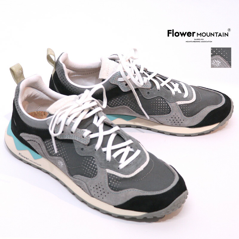FLOWER MOUNTAIN フラワーマウンテン FM122007 PUERH ローカットスニーカー BlackGray ブラックグレー ナイロン×スウェード ウォーキングシューズ プーアル | 26SS シューズ