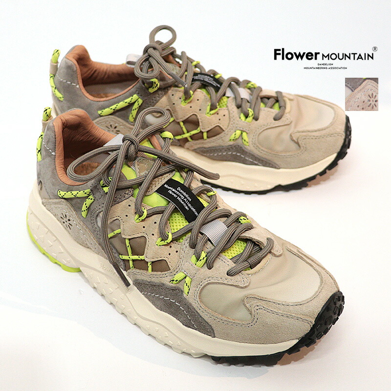 FLOWER MOUNTAIN フラワーマウンテン FM125021 YAMABUSHI ローカットスニーカー TaupeLime ライムイエロー ナイロン×スウェード ウォーキングシューズ ヤマブシ | 26SS シューズ