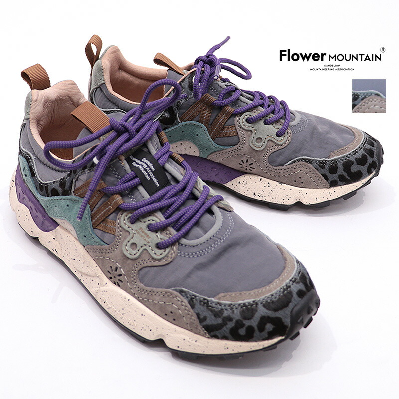 FLOWER MOUNTAIN フラワーマウンテン FM63690 YAMANO3 ローカットスニーカー D.Gray/Bottle ナイロン×スウェード×ハラコ アニマル レオパード マルチカラー ウォーキングシューズ ヤマノ3 | 25AW シューズ