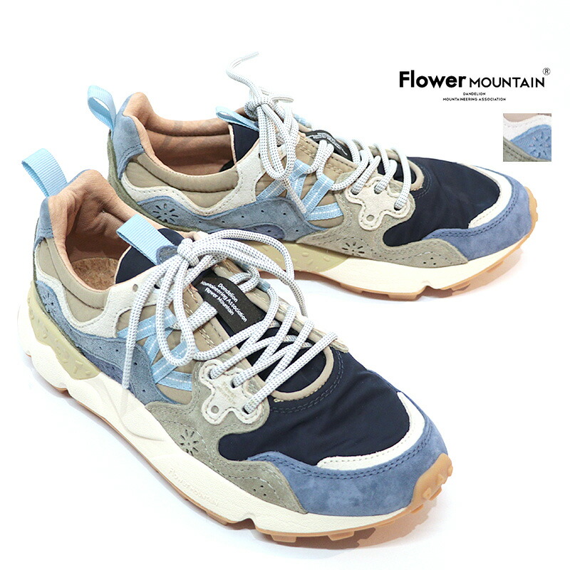 FLOWER MOUNTAIN フラワーマウンテン FM63781 YAMANO3 ローカットスニーカー Navy Blue Khaki ネイビーブルー ナイロン×スウェード ウォーキングシューズ ヤマノ3 | 26SS シューズ
