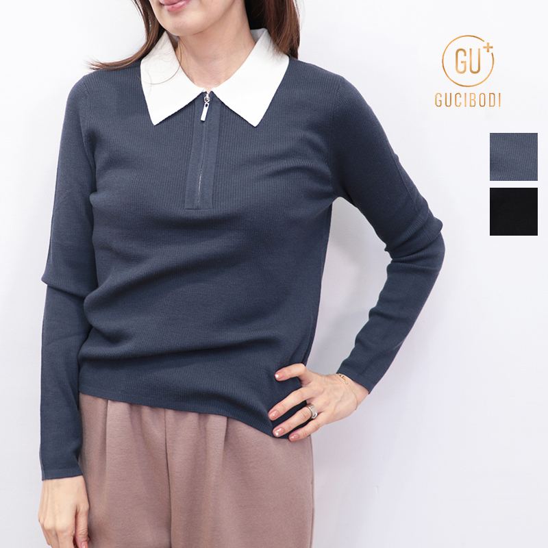 【40％OFF】GUCIBODI グチボディ C24007151 襟付きリブニットシャツプルオーバー ウール100％ | 25AW トップス 秋冬