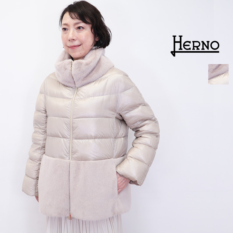 【正規品】HERNO ヘルノ PI001933D シャイニーナイロン エコファー切り替えダウンジャケット ショートダウンコート | 25AW アウター 秋冬