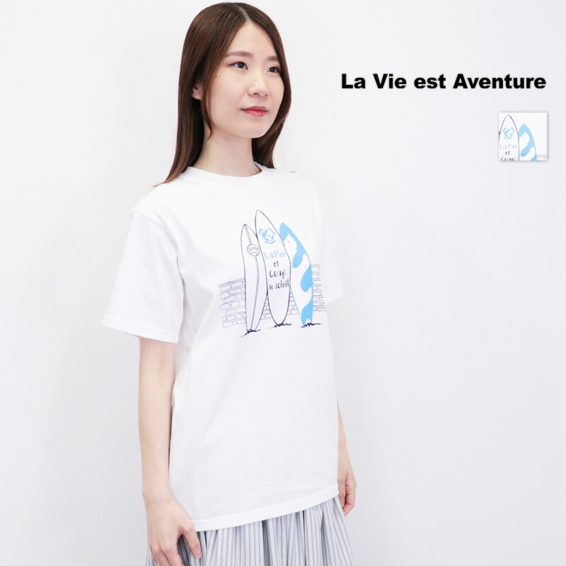 LA VIE EST AVENTURE ラヴィエアバンチュール LA MER ET COUP DE SOLE プリントTシャツ サーフボード サーフィン クマ 半袖 コットン100％ ユニセックス | 25SS トップス 春夏