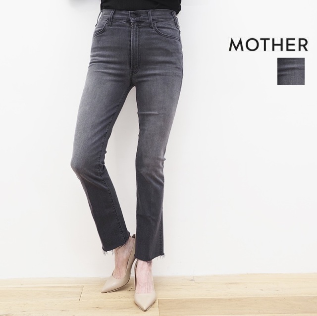 MOTHER ブラックデニム THE HUSTER ANKLE FRAY フレア