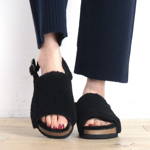 60%OFF】BOSABO ボサボ 379-W-288 ムートンサンダル ブラック ホワイト  