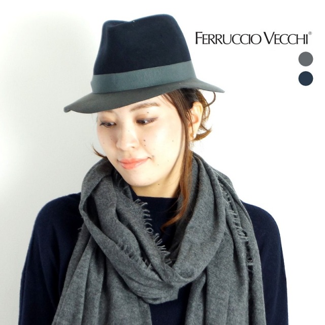 【60%OFF】FERRUCCIO VECCHI フェリシオベッキ ウール中折れハット 470341/2210 ブルー グレー | 帽子 ウール ハット イタリア ブランド