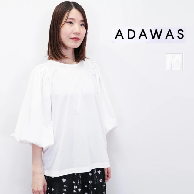 【30％OFF】ADAWAS アダワス ADWS-501-01 プレーティングジャージー バルーンスリーブTシャツ パフスリーブTシャツ PLATING JERSEY BALLOON-SLEEVETEE  ブラウス カットソー 五分袖 ｜ 25AW トップス 秋冬