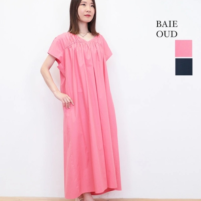 【40％OFF】BAIE OUD ベイウード 52111150 Vネックギャザーワンピース フレンチスリーブ |  25SS 春夏
