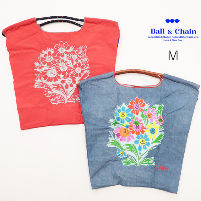 Ball＆Chain ボール＆チェーン 314008 A.FLOWER ＜Mサイズ＞  RyuAmbe リュウアンベ フラワー 花 トートバッグ エコバッグ ショッピングバッグ ハンドバッグ 刺繍 ギフト ボールチェーン BLUE LABEL ボールアンドチェーン