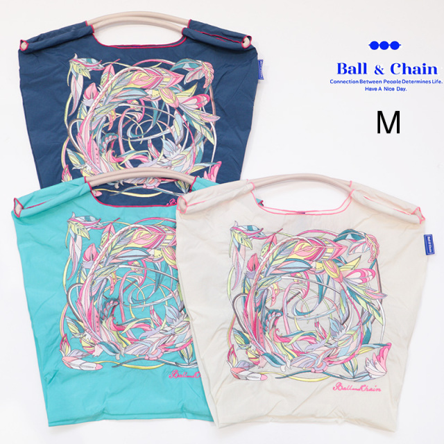 Ball＆Chain ボール＆チェーン 301064 FEATHER ＜Mサイズ＞ フェザー 羽 トートバッグ エコバッグ ショッピングバッグ ハンドバッグ 刺繍 ギフト ボールチェーン BLUE LABEL ボールアンドチェーン