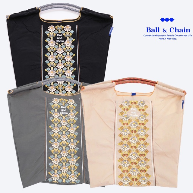 正規品　ボールアンドチェーン　FEILER 花柄刺繍 エコバッグ　Mサイズ Ball&Chain フェイラー Mサイズ 鳥 花 グレー エコバッグ 軽量