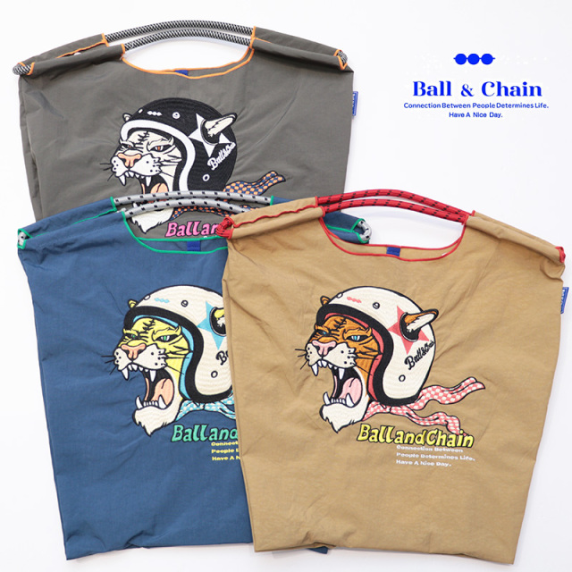 【30％OFF】Ball＆Chain ボール＆チェーン 301049 HELMETTO TIGER＜Mサイズ＞ ヘルメットタイガー トラ 虎 トートバッグ エコバッグ ショッピングバッグ ハンドバッグ 刺繍 ギフト ボールチェーン BLUE LABEL ボールアンドチェーン