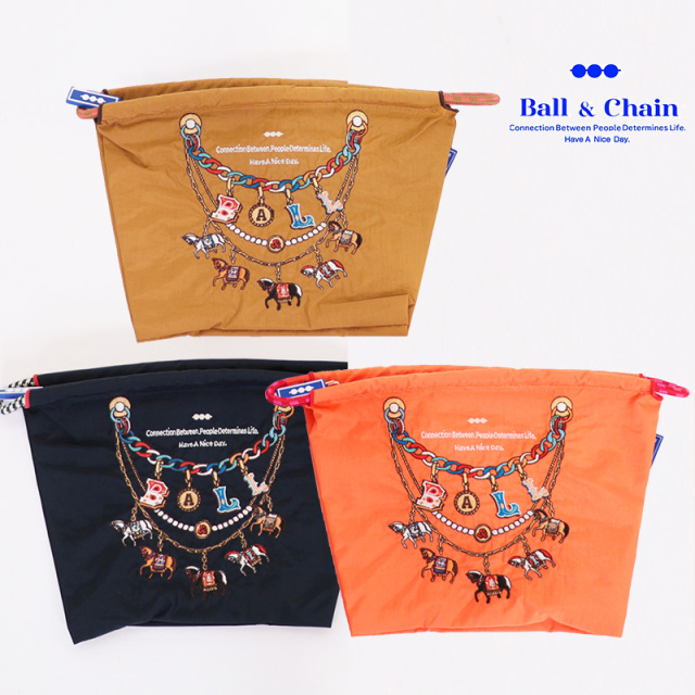 Ball＆Chain ボール＆チェーン 301420 HORSE CHARM POUCH ポーチ ＜Lサイズ＞ ホースチャーム 馬 エコバッグ ミニバッグ ショルダーバッグ サコッシュ 小物入れ ファスナー付き 刺繍 ギフト ボールチェーン BLUE LABEL ボールアンドチェーン