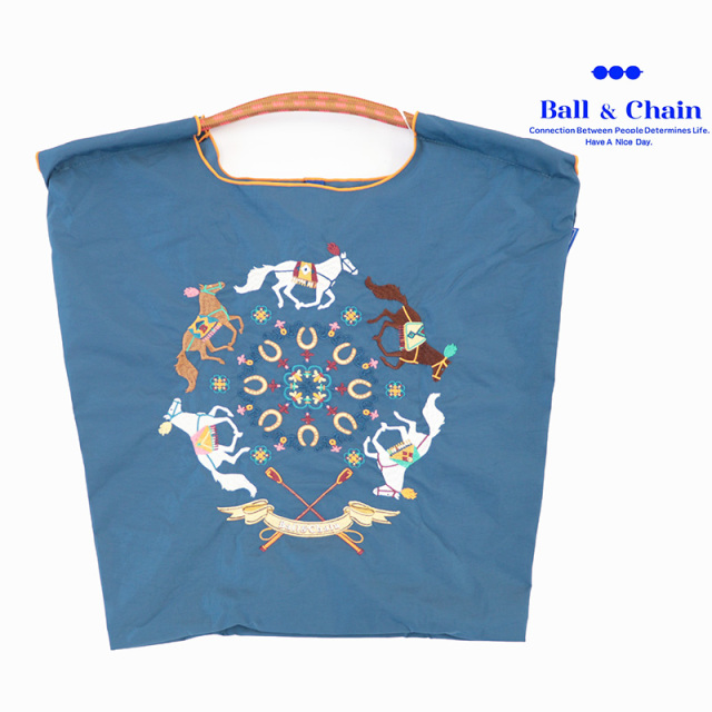 Ball＆Chain ボール＆チェーン 301085 HORSE RUN BLUE ＜Mサイズ＞ ホースラン 馬 トートバッグ エコバッグ ショッピングバッグ ハンドバッグ 刺繍 ギフト ボールチェーン BLUE LABEL ボールアンドチェーン