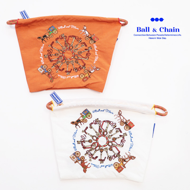 Ball＆Chain ボール＆チェーン 301417 KEY&CARRIAGE POUCH ポーチ ＜Lサイズ＞ キーキャリア―ジ 馬 エコバッグ ミニバッグ ショルダーバッグ サコッシュ 小物入れ ファスナー付き 刺繍 ギフト ボールチェーン BLUE LABEL ボールアンドチェーン