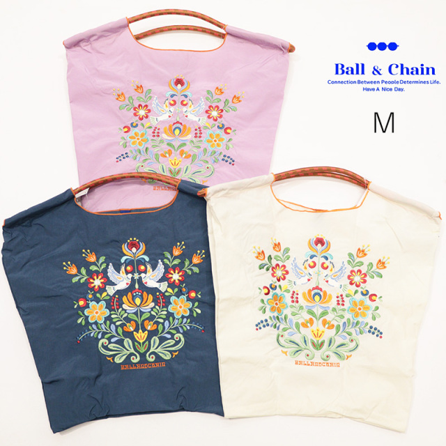 Ball＆Chain ボール＆チェーン 301072 PIGEON ＜Mサイズ＞  ピジョン フラワー 鳩 トートバッグ エコバッグ ショッピングバッグ ハンドバッグ 刺繍 ギフト ボールチェーン BLUE LABEL ボールアンドチェーン