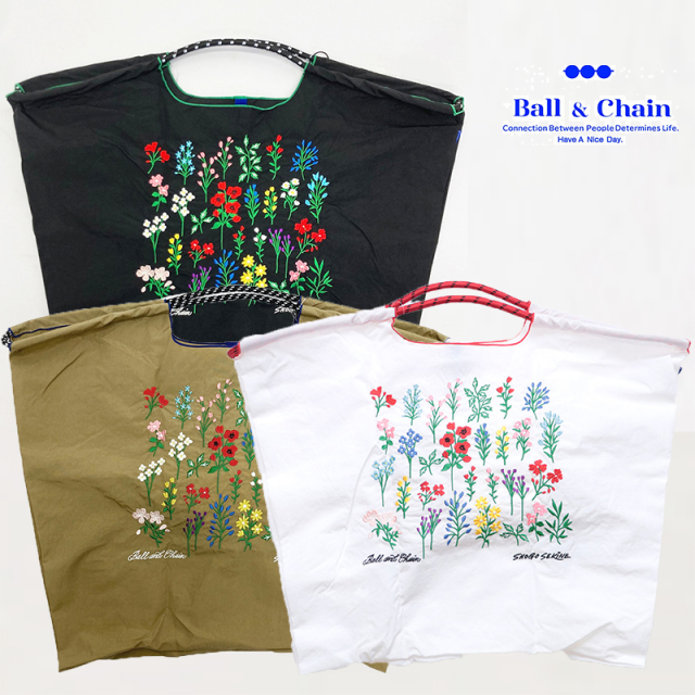 Ball＆Chain ボール＆チェーン 323102 Shogo Sekine S.FLOWER Botanical (L) フラワー ボタニカル 花柄 セキネショウゴ トートバッグ エコバッグ ショッピングバッグ ハンドバッグ 刺繍 ギフト ボールチェーン BLUE LABEL ボールアンドチェーン