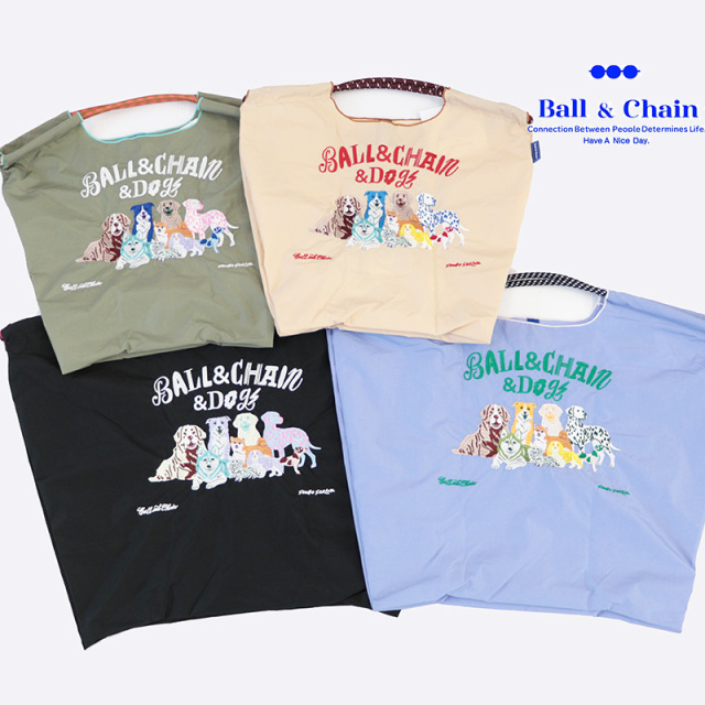Ball＆Chain ボール＆チェーン 323005/323105 S.BALL&CHAIN&DOGS ＜M・Lサイズ＞ ドッグ 犬 イヌ  Shogo Sekine セキネショウゴコラボ トートバッグ エコバッグ ショッピングバッグ ハンドバッグ 刺繍 ギフト ボールチェーン BLUE LABEL ボールアンドチェーン