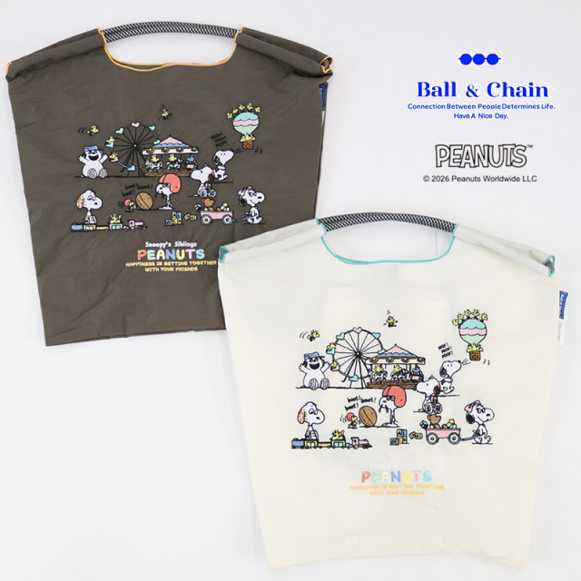 Ball＆Chain ボール＆チェーン  326030 SNOOPY'S SIBLINGS  ＜Mサイズ＞ スヌーピー クラウン 王冠 PEANUTS  ピーナッツ トートバッグ エコバッグ ショッピングバッグ ハンドバッグ 刺繍 ギフト ボールチェーン BLUE LABEL ボールアンドチェーン