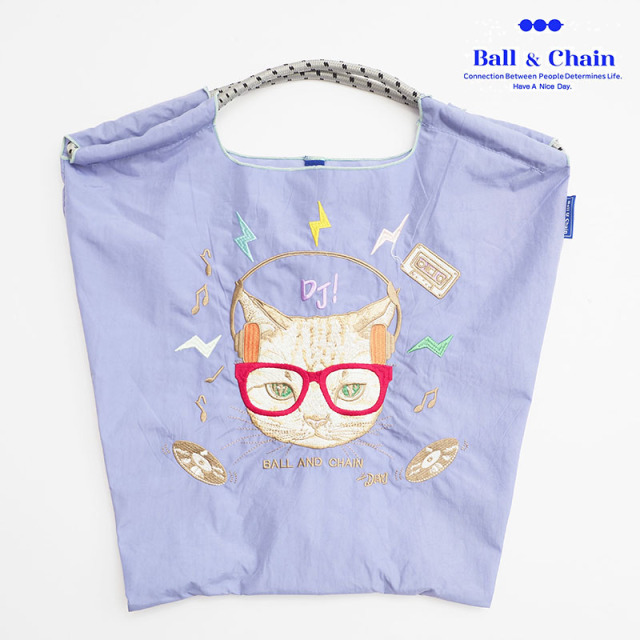 Ball＆Chain ボール＆チェーン 31300626 DJ. CAT DJネコ 猫  LAVENDER/パープル Mサイズ トートバッグ エコバッグ ショッピングバッグ ハンドバッグ 刺繍 ギフト ボールチェーン BLUE LABEL ボールアンドチェーン |  バッグ 定番