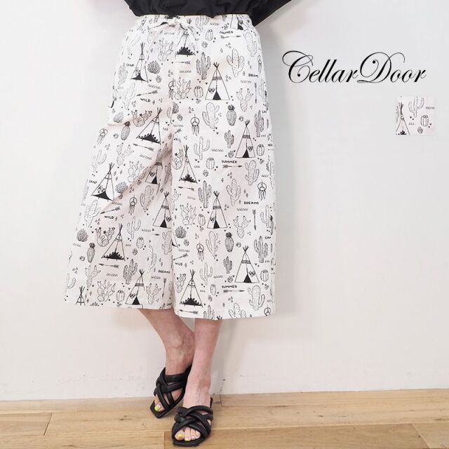 【40％OFF】【アプト別注】CELLAR DOOR セラードアー CLOE(NC424) サボテン柄ガウチョパンツ ワイドパンツ イージーパンツ バミューダパンツ クロップ丈 | ボトムス 春夏 21SS