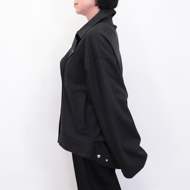 新品タグ付き☆sarah pacini ジャケット　チャコール　アシンメトリー LIMITED EDITION コンビカラーレザー ジャケット - ダークグレー