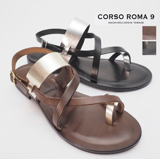 ss新作 Corso Roma9 コルソローマ メタリックレザーコンビレザーフラットサンダル 09 A Vittelo